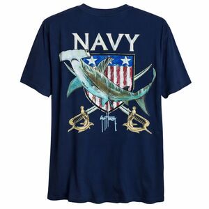 GUY HARVEY "NAVY" SHARK GRAPHIC COTTON CREWNECK T-SHIRT SIZE LARGE